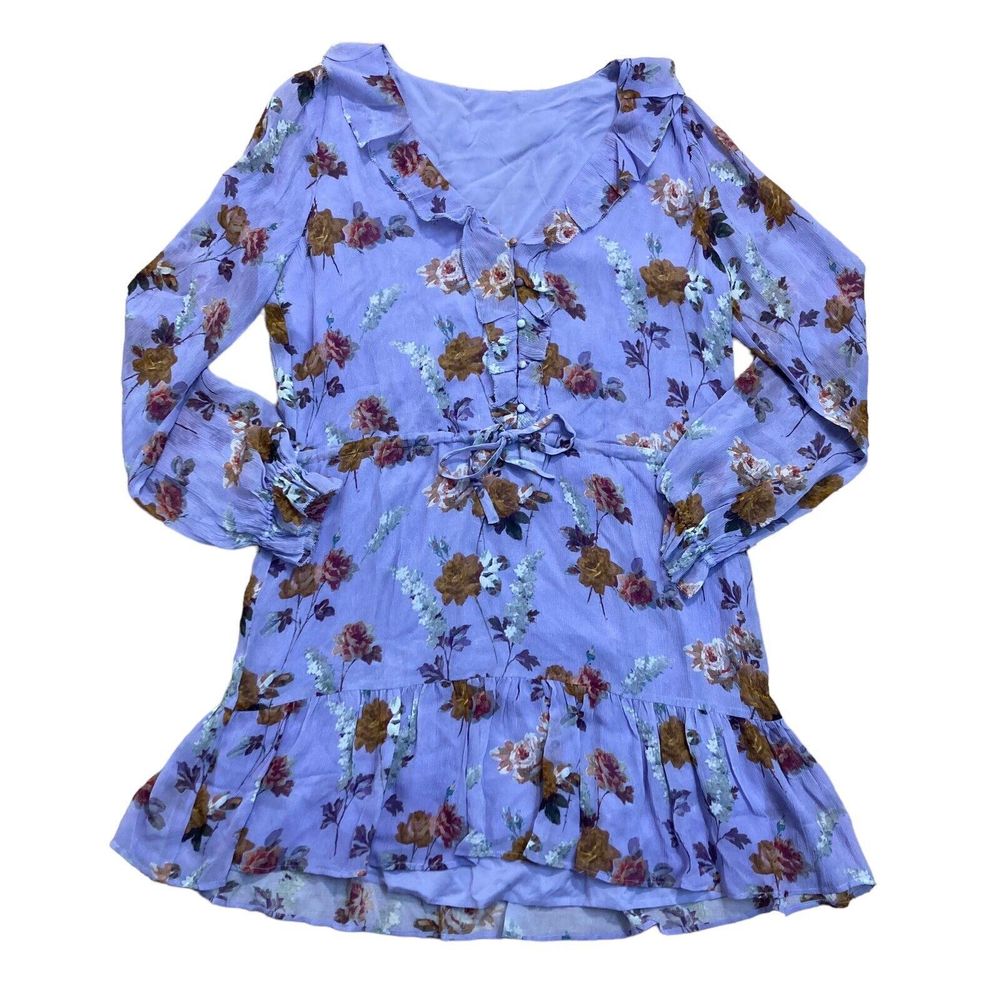 PAIGE Size Large Anjelina Dress 100% Silk Crinkle Mini Lavender Floral Org $349